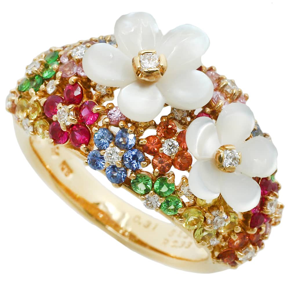 「あさひ」ポンテヴェキオ　サファイアダイヤ18kフラワーモチーフ ポンテヴェキオ◇K18PG*ピンクサファイア*ダイヤモンド*フラワー