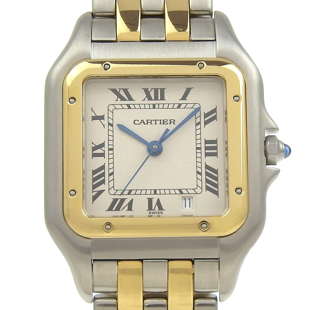 【本物保証】 新品同様 カルティエ CARTIER パンテールMM 2ロウ コンビ デイト W25028B6 クリーム文字盤 SS K18YG クォーツ 26mm ボーイズ 【中古】