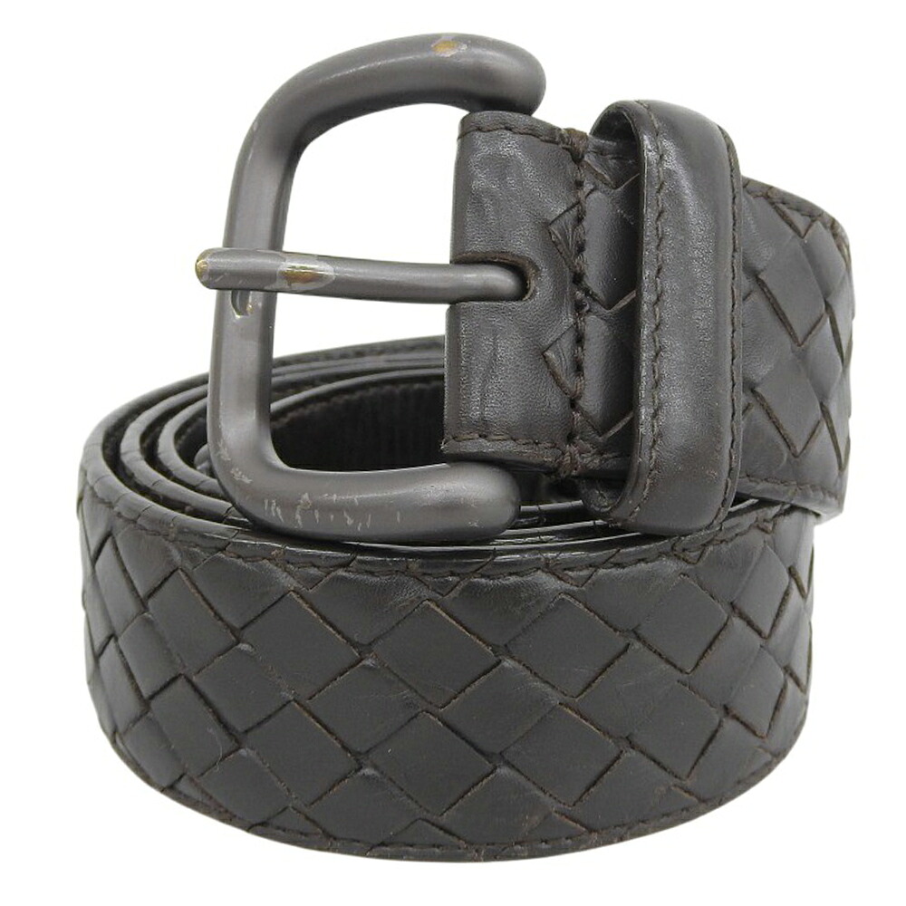 【本物保証】 ボッテガヴェネタ BOTTEGA VENETA イントレチャート ベルト メンズ 95cm 腰ベルト レザー ダークブラウン 編み込み 【中古】