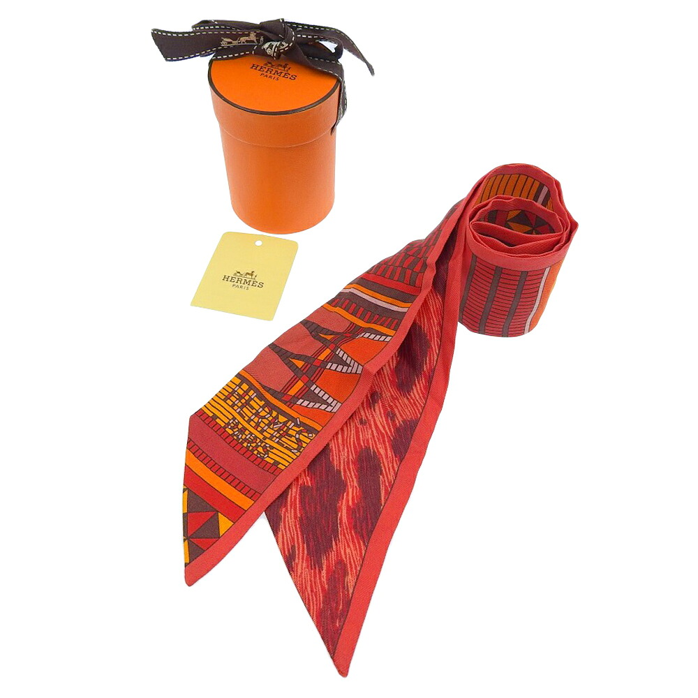 【本物保証】 箱付 超美品 エルメス HERMES ツイリー 野生とカモフラージュ スカーフ シルク オレンジ レッド 【中古】｜高島屋質店【創業73年老舗質屋】