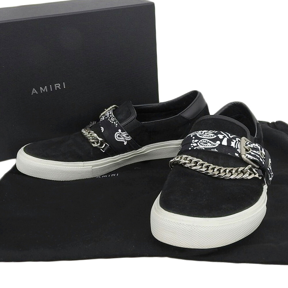 【本物保証】 希少 レア 箱・布袋付 超美品 アミリ AMIRI バンダナ スリッポン W9F23273SU 43 約28.0cm メンズ 靴 スエード 黒 チェーン 【中古】