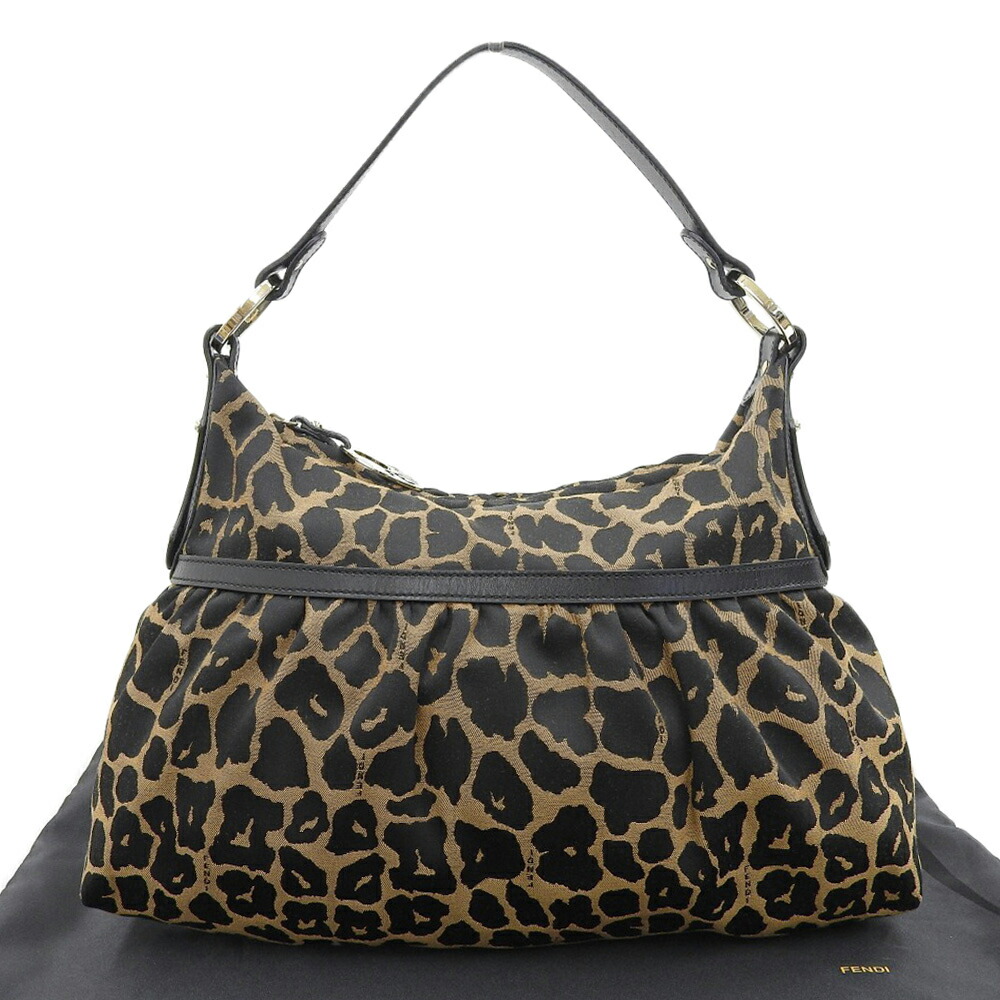 【本物保証】 希少 レア 布袋付 超美品 フェンディ FENDI 8BR448-GT6 119-2354 ワンショルダーバッグ キャンバス レザー 茶 黒 レオパード 【中古】