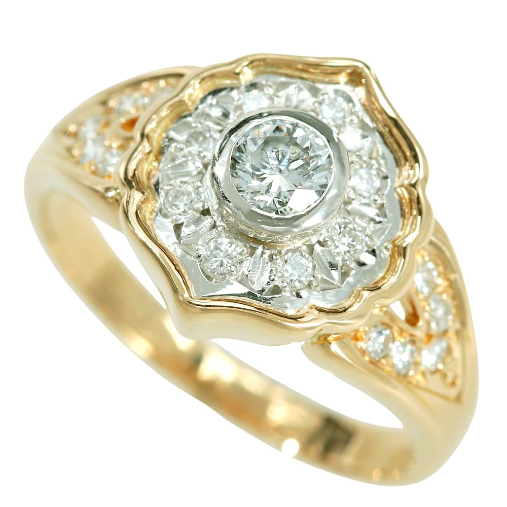 【本物保証】 新品同様 コンビリング 指輪 約3.8g K18YG/Pt900 ダイヤ 0.18ct メレダイヤ 0.19ct 約9号 キレイ 上品 ノーブランド No brand 【中古】｜高島屋質店【創業73年老舗質屋】