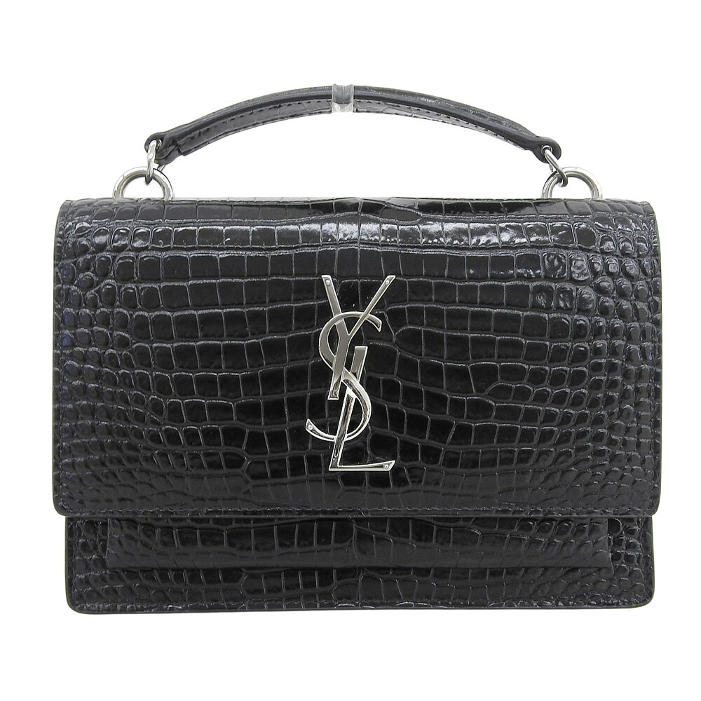 【本物保証】 希少 レア 超美品 サンローラン パリ SAINT LAURENT PARIS サンセット 533026 ハンドバッグ クロコ型押し ブラック 【中古】
