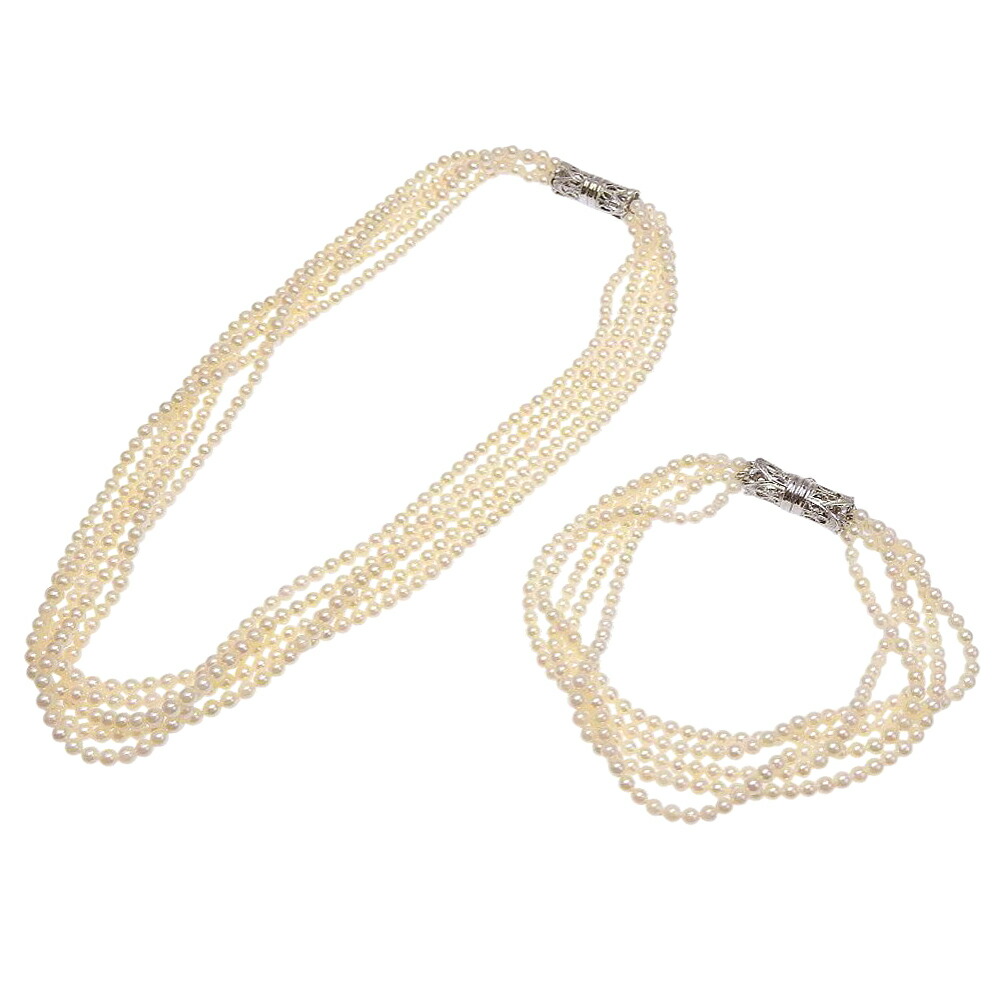 【本物保証】 鑑付 超美品 ネックレス 32.9g ブレスレット 15.9g セット SV環 アコヤパール アコヤ真珠 3.01～3.5ミリ 5連 ノーブランド 【中古】