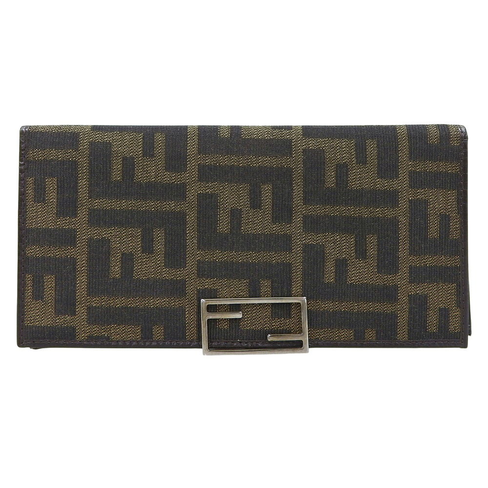 【本物保証】 フェンディ FENDI ズッカ柄 長財布 15827 キャンバス ブラウン ロゴ FF柄 【中古】