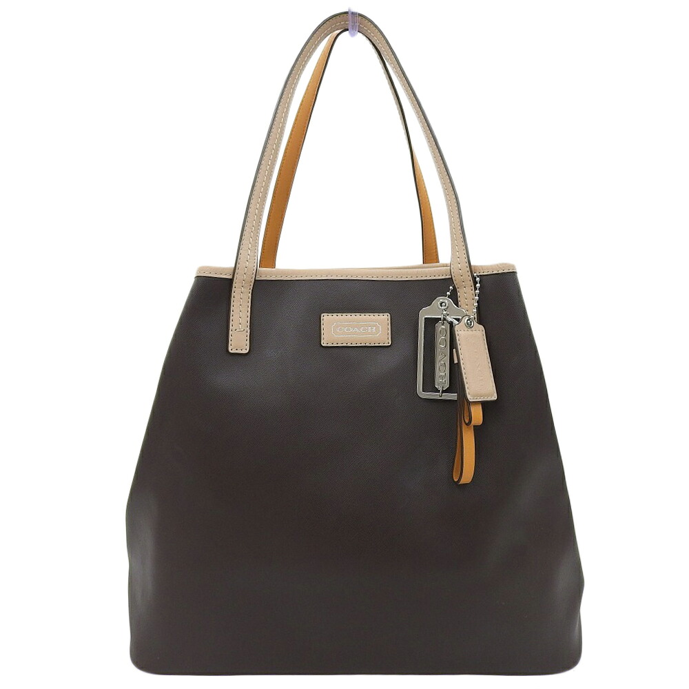 【本物保証】 コーチ COACH パークメトロ トートバッグ F24341 レザー ダークブラウン×ベージュ×オレンジ トリコロール 軽い 【中古】
