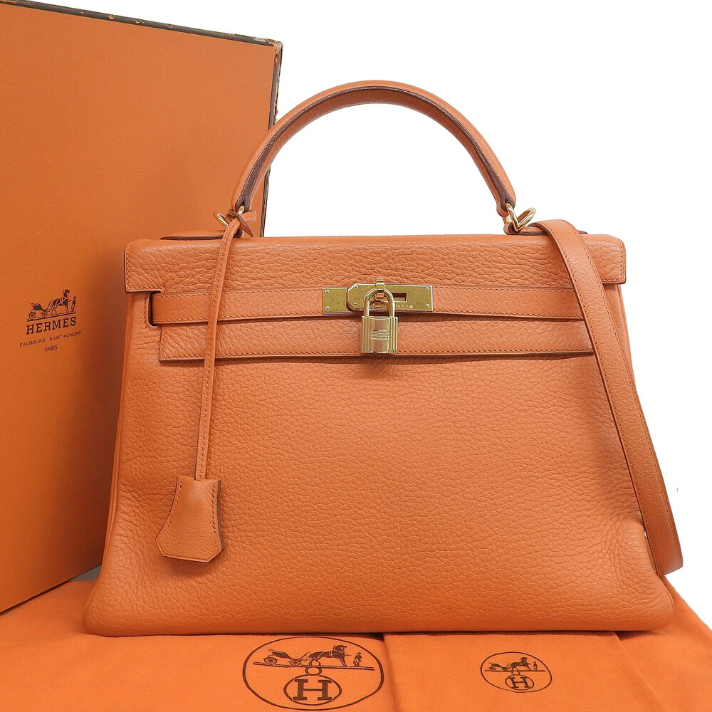 【本物保証】 箱・布袋付 エルメス HERMES ケリー32 内縫い □F刻印 2WAYバッグ トリヨンクレマンス オレンジ 【中古】｜高島屋質店【創業73年老舗質屋】