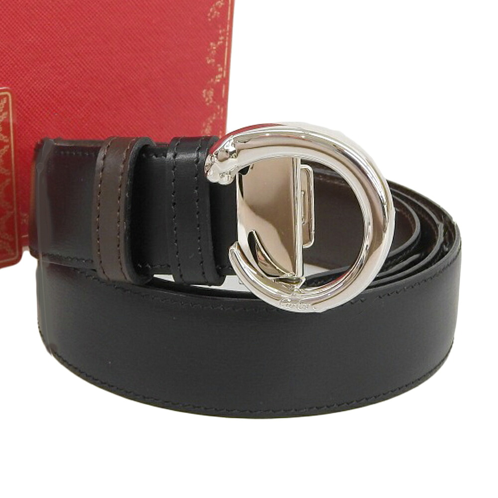 【本物保証】 箱・保付 超美品 カルティエ CARTIER パンテール 腰ベルト レザー ブラック ブラウン 豹 ヒョウ 【中古】