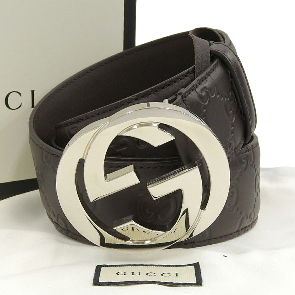 【本物保証】 箱・布袋付 新品同様 グッチ GUCCI インターロッキングG 腰ベルト 411924 214351 90/36 レザー ダークブラウン ロゴ 【中古】｜高島屋質店【創業73年老舗質屋】