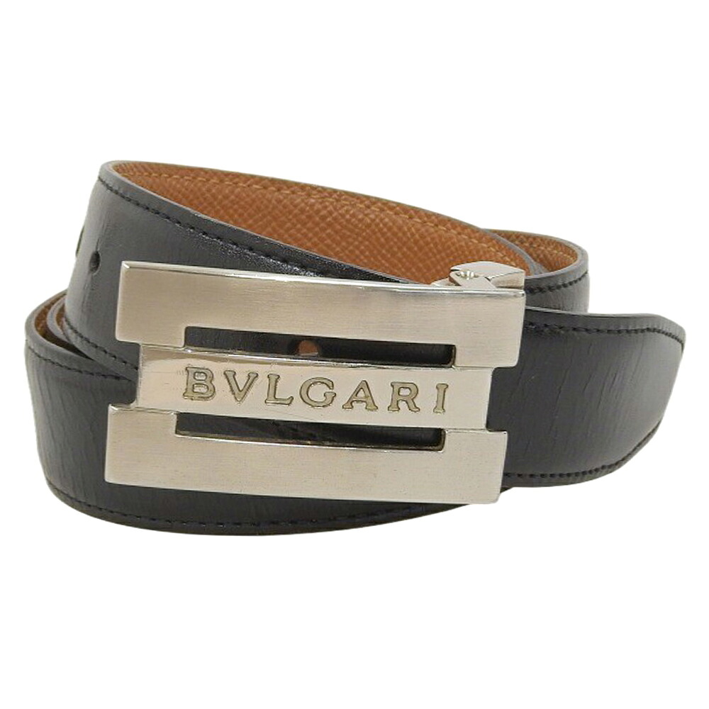 【本物保証】 ブルガリ BVLGARI 腰ベルト メタル×レザー ブラック×ブラウン ロゴ リバーシブル 【中古】