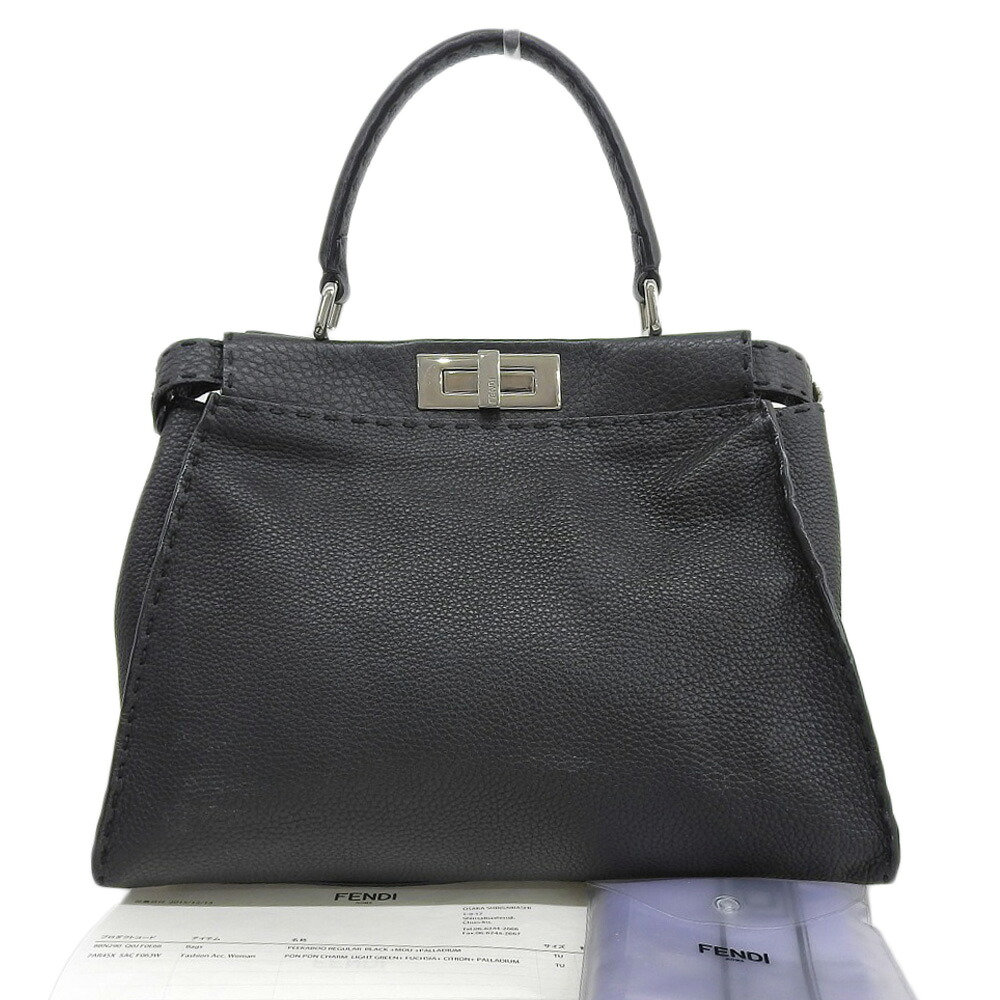 【本物保証】 保付 フェンディ FENDI ピーカブー ミディアム セレリア 8BN290 Q0J F0E66 ハンドバッグ レザー ブラック 【中古】