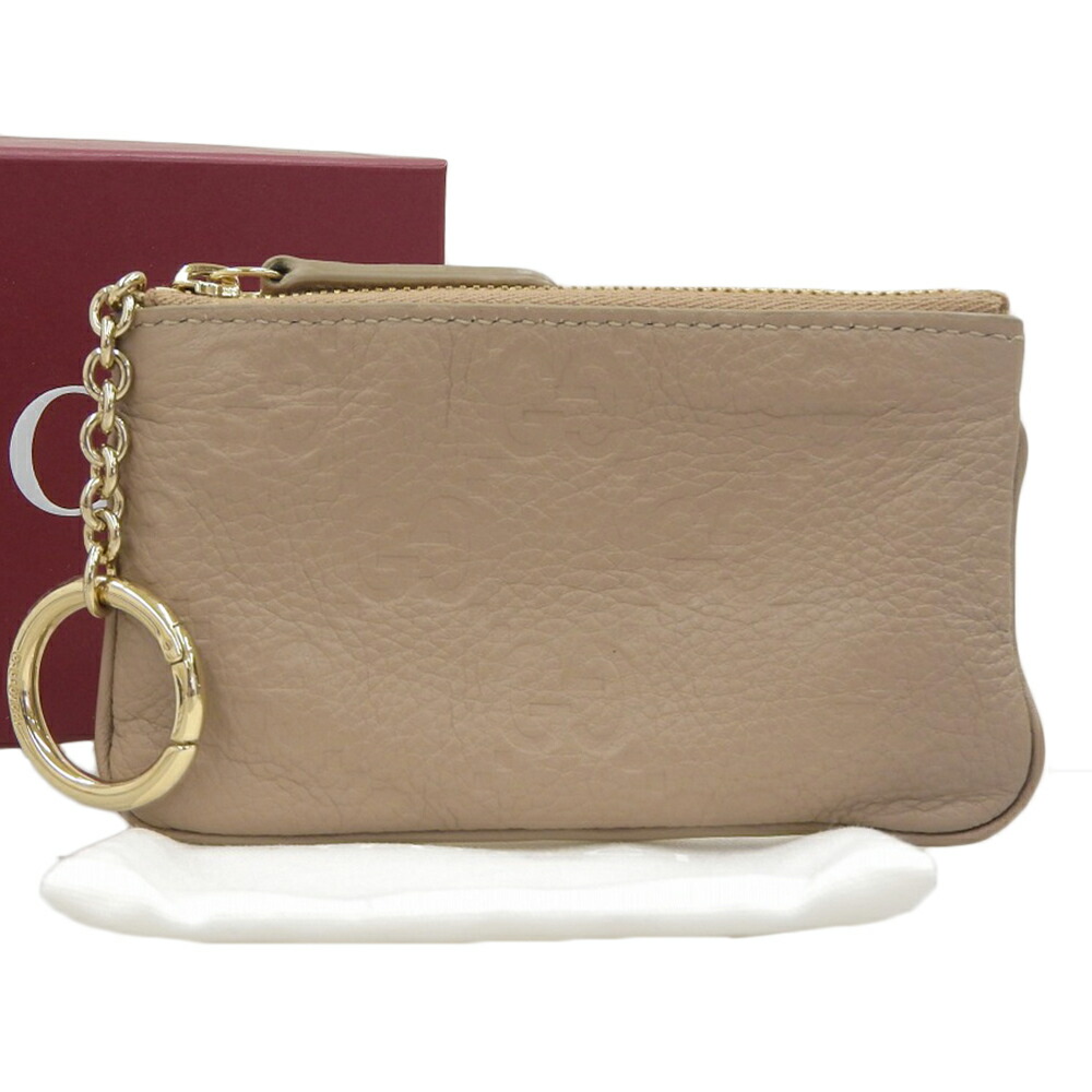 【本物保証】 箱・布袋付 超美品 グッチ GUCCI GGエンブレム キーケース 815891 2184 レザー ベージュ ロゴ 【中古】