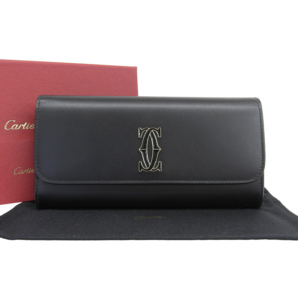 【本物保証】 箱・布袋・保付 超美品 カルティエ CARTIER Cドゥカルティエ ホック付長財布 カーフレザー ブラック シンプル 【中古】｜高島屋質店【創業73年老舗質屋】