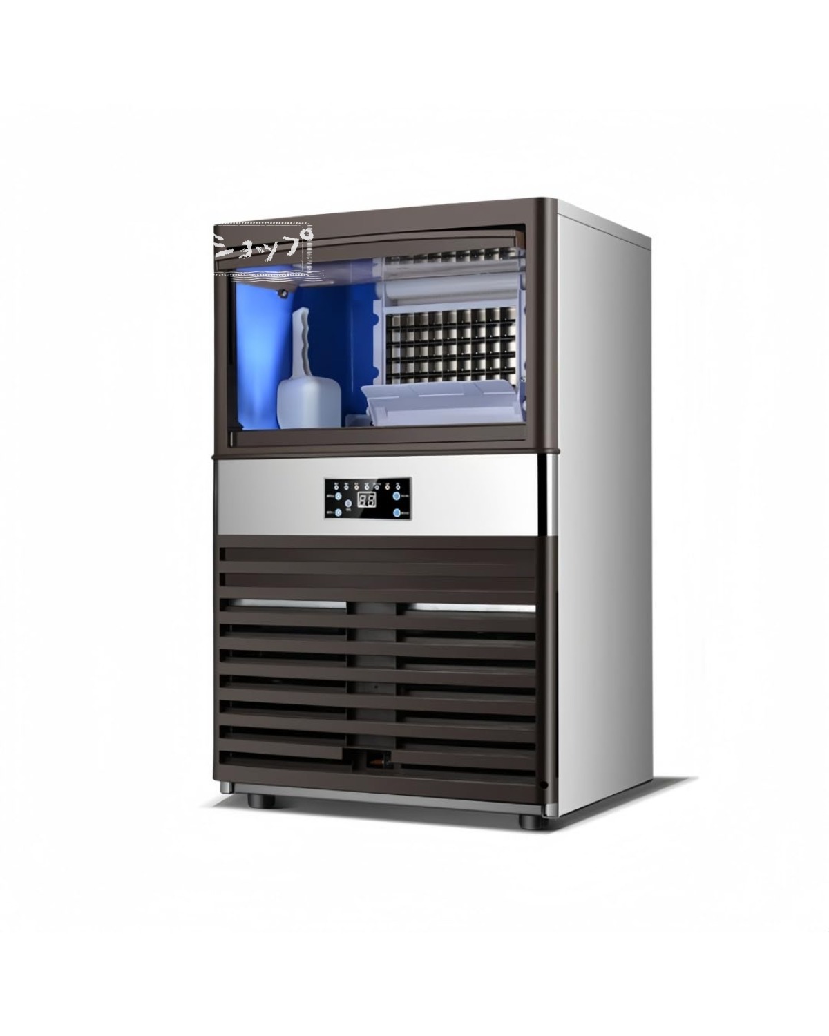 業務用大型自動製氷機 55個の製氷型 18kgの氷貯蔵容量 24時間製氷 100kg 12分で素早く製氷 氷の厚さを調節可能 透明窓 簡単設置 省スペース・省エネ設計 ボタン一つで掃除 スマート予約 ブルーライト付き マグネット式製氷スクープ付き|角田ショップ