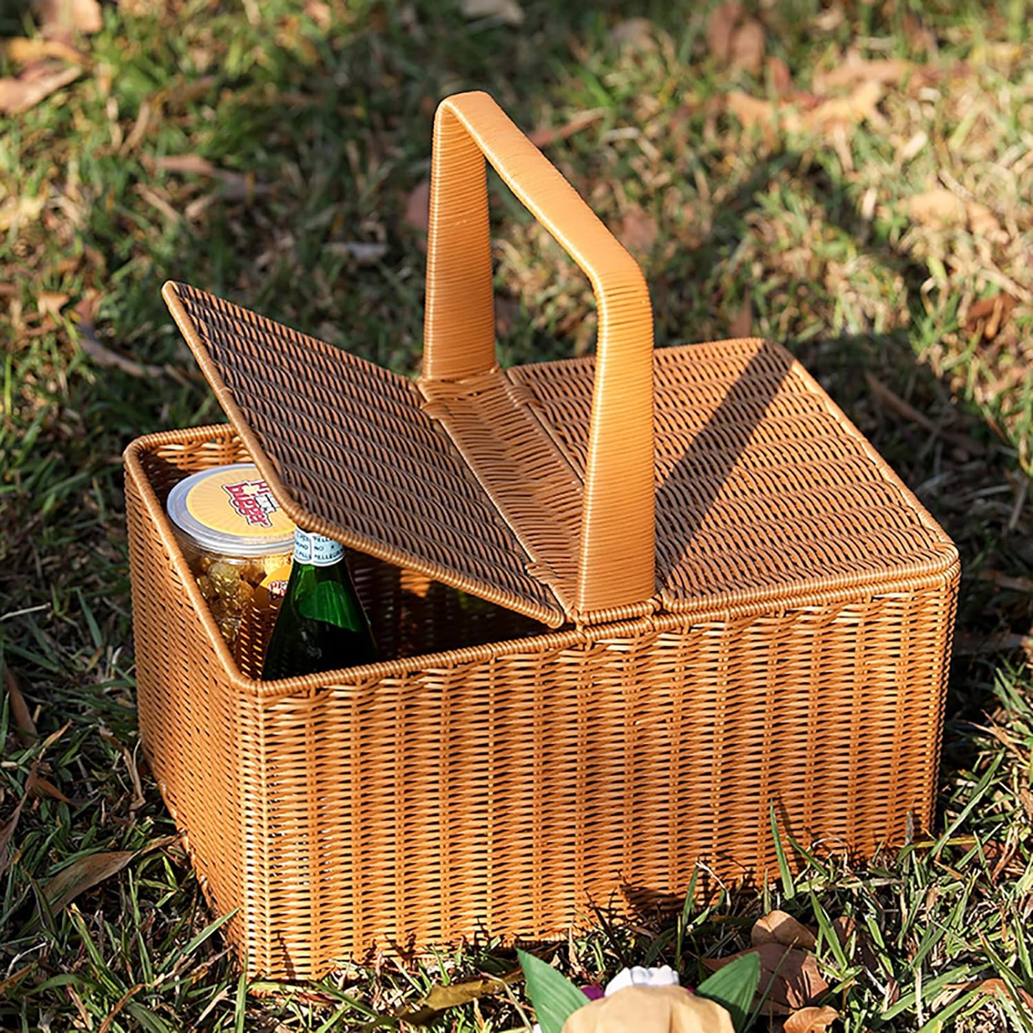 楽天市場】ピクニックバスケット 蓋付き 収納バスケット 籐製 遠足