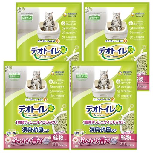 デオトイレ猫用サンド香る消臭抗菌サンドホワイトフローラル3.8Lx4個おしっこペット用品ユニチャーム[ケース販売]