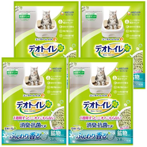 デオトイレ猫用サンド香る消臭抗菌サンドグリーン3.8Lx4個おしっこペット用品ユニチャーム[ケース販売]