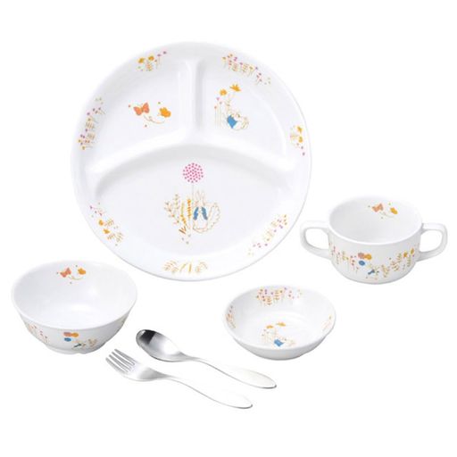 OGISO(おぎそ)ピーターラビットアドベンチャー強化磁器食器4点&スプーンフォークセット(食洗機・レンジ対応)