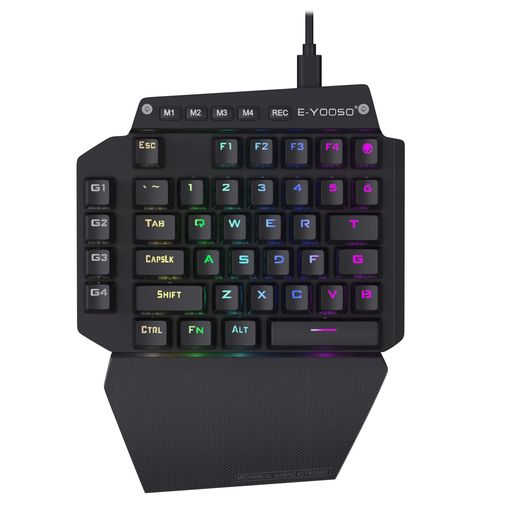 e元素片手ゲーミングキーボード44キー赤軸メカニカルキーボードUSB有線コンパクト設計RGB発光LEDバックライト付きフルプログラム可能LOL/PUBG/Fortnite/Wow/Dota/OW対応の片手ゲームキーボード(赤…