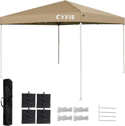 CYFIE タープテント 3mx3m ワンタッチタープテント高さ3段階調節 UV加工 高耐水加工 日よけ 組立簡単 持ち運び便利 キャンプ/ピクニック/運動会/アウトドア 収納ケース付き (ベージュ, 3m*3m)｜ショップ内本町店