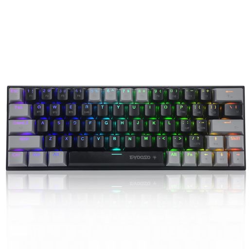 e元素ゲーミングキーボード63キー青軸を採用のメカニカルキーボードBluetoothと2.4Gワイヤレス無線とUSB有線の3つモード接続充電式RGB発光LEDバックライト60%小型コンパクト設計