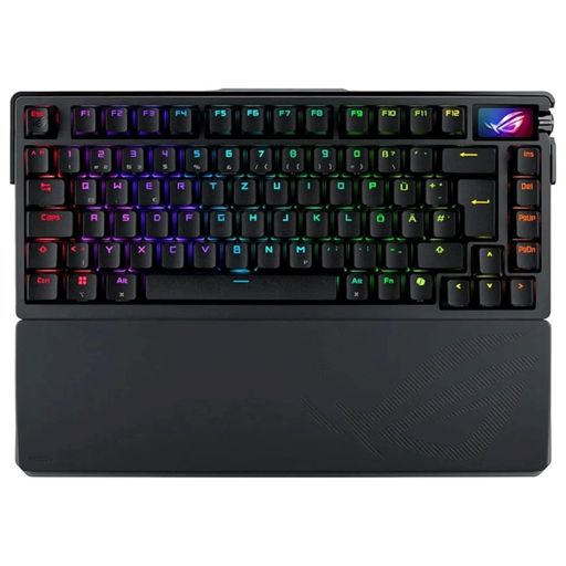 ASUSゲーミングキーボードROGAzothExtreme75%レイアウトホットスワップ相応う3層消音腹積もり鍵盤OLED触れ合う+3WAYノッブ積み上げる軽銀アロイ製容れもの磁石式照明ランプ鍵盤