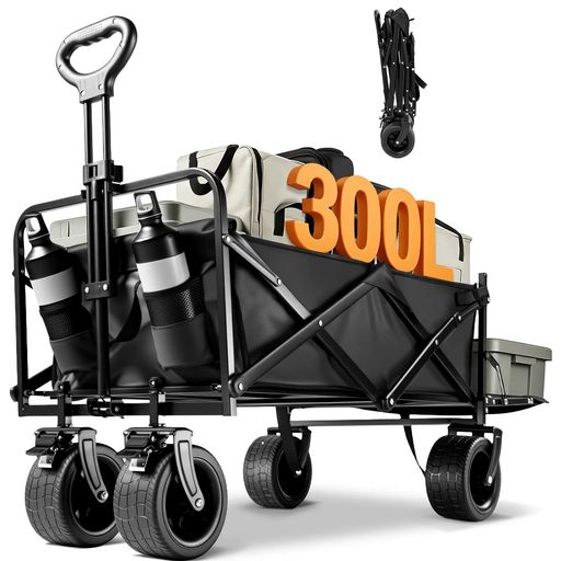 Aasnsn持ちはこび手押し車【300L大電気容量耐荷重250kg長物相応ううしろ側取りひろげる可】キャリーカートボトルポケット付き添い人アウトドアワゴンキャンプ折りたたみワンタッチ交わり式軽さ静音キャンプ・引き移る・BBQ…