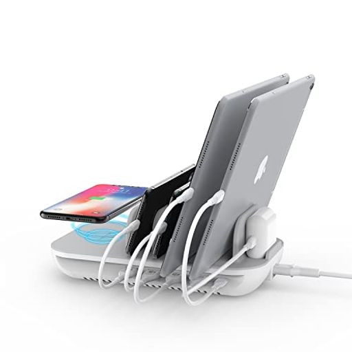 首佩70W複数デバイス用充電ステーション、15Wワイヤレス充-電器付き5ポート充-電ドック、充電すてーしょんタブレットスタンド充-電Galaxy、iPad、iPhone16/15/14/13用25WUSBCPD/PPS急速充-電