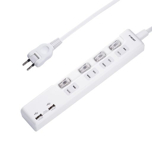 【楽天市場】EXHEARTUSBポート付スイッチタップ3m(ACx4/USBx2)急速充電延長コード(高出力/最大3.4A)コンセント白電源 ...