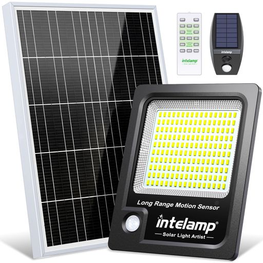 intelampソーラー点火装置屋見ず知らず感検出器(2000LM高明快さ・大静電容量12000mAh)防犯・防災相応うIP65雨合羽部屋の入り口庭パーキング場(黒いこと)