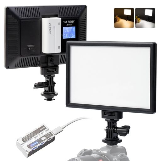 VILTROXL116TLEDビデオライト(白np-f550バッテリー付き)撮影ライトキット超薄型LEDパネル輝度と色温度調整可能3300K-5600KCRI95+小物撮影結婚式写真撮影一眼レフカメラ対応