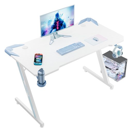 Victone ゲーミングデスク「メーカー2年保証」幅112cm*奥行60cm*高さ74.4cm パソコンデスク Z字脚 PCデスク ゲームデスク オフィスデスク 作業机 炭素繊維天板 カップホルダーとヘッドフォンフ&hellip;｜ショップ内本町店