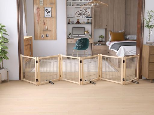 犬ゲートペットゲートペットフェンス犬用ゲート天然木色犬用フェンス犬柵ペット用家具フェンス安全柵小型犬中型犬脱走防止ガード飛び出し防止多頭飼いペットガード(高さ58cm、長さ350c…