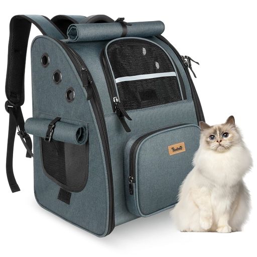Tresbro猫リュックペット【第二世代アップグレード版】ロック式ファスナー・3面カーテン付きのペットキャリー犬通気性猫きゃりーバッグ小型犬・小動物用旅行/通院/災害避難に最適ダー…