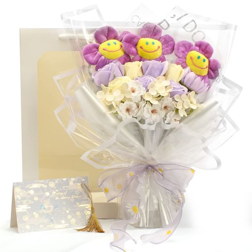 LOZIZIソープフラワースマイルフラワーぬいぐるみ花束造花ブーケ枯れない花石鹸花バラ可愛い感謝お礼女性女友達ギフト誕生日プレゼント七夕送別会退職祝い卒業結婚祝い出産祝い発表会…