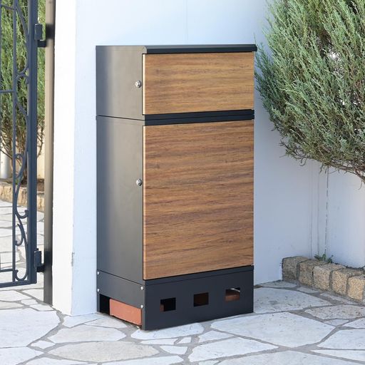ガーデンマスター(Gardenmaster)宅配ボックス屋外大容量鍵付き防水戸建て用郵便ポスト一体型置き型2Lペットボトルx6本収納可防犯簡単設置盗難防止木目・ブラックEPB-2(WD/BK)