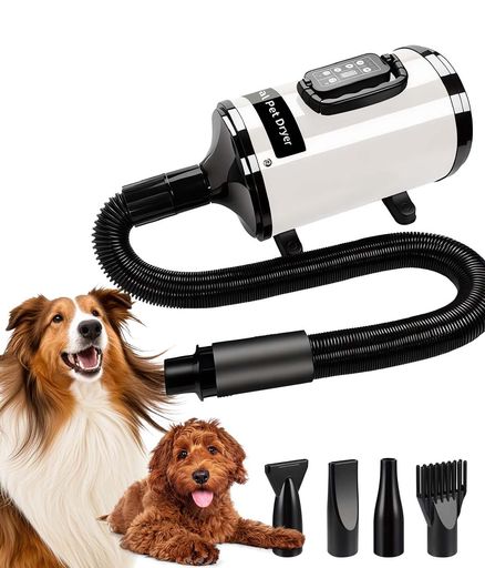 【web限定】QIUYMI犬ドライヤー大風量ペットドライヤー速乾業務用&家庭用マイナスイオン・風速温度(30-70°C)調整可能犬用ペット用乾燥機2800W・4つのノズル・LCDコントロール画面・日本語取…