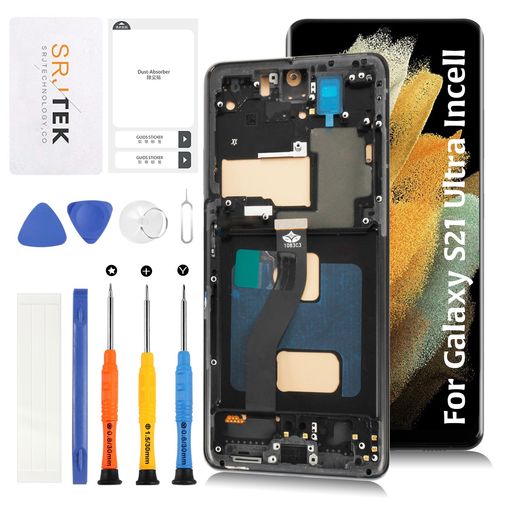 SRJTEK For Samsung Galaxy S21 Ultra 5G InCell LCD液晶ダイアログボックス画面取り替えっこ取りつくろう用SC-52B/ SM-G998青写真に相応う Phantom Black一こま付き添い人 タッチパネルデジタイザー
