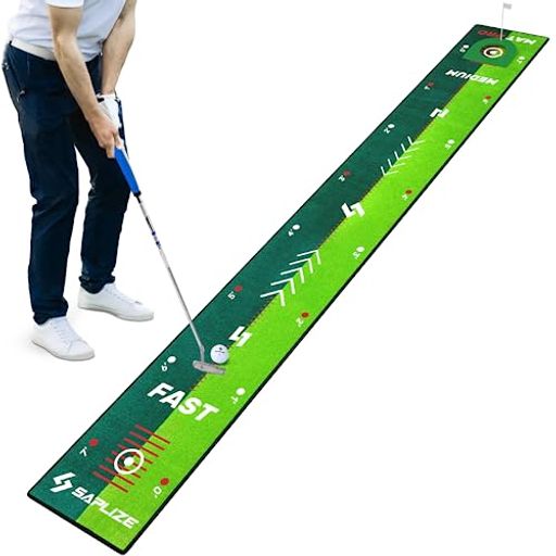 Saplizeセープライズダブルスピードパター練習マットターゲットカップ付き家庭用実用型小型250x30cm