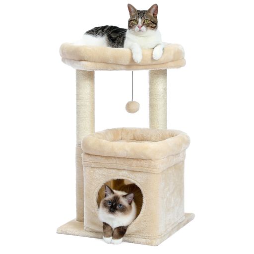 PAWZRoadキャットタワーミニ猫タワー小型低い小さめ据え置き人気爪とぎポール爪研ぎ麻紐猫のおもちゃコンパクト省スペース頑丈安全猫ハウス展望台-68cmベージュ