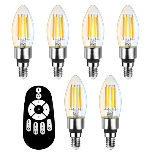 ANWIOシャンデリア電球6個入りB11E12口金600lm消費電力4.5W(50W形相当)リモコン付き燭台電球蝋燭型クリア電球シャンデリア形フィラメント電球無段階調光90%省エネ広配光雰囲気LEDランプ調光調色
