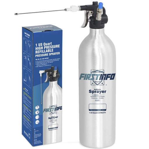 良匠 FIRSTINFO TOOLS 高圧用詰替式吹き付ける缶 1000mL 軽銀製 逆さま当て嵌める可 詰め直す式 銃の引き金式 缶吹き付ける リフィーラー (1000ml)