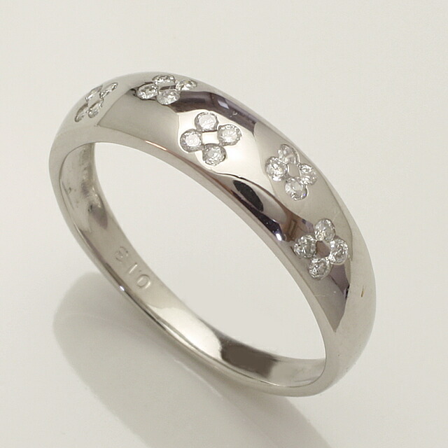 【送料無料】K18WG 甲丸リング 花 flower 天然ダイヤモンドリング 0.13ct ファッション ジュエリー アクセサリー レディース 指輪 バレンタイン プラチナ ダイアモンド 重ねづけ プレゼント ピンキー 送料無料 品質保証書 4月 誕生石 ドット 水玉「4R0242W」 *