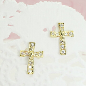 クロス　十字架　ダイヤモンド　ピアス　K18　18金　0.12ct　　誕生日　プレゼントに「4pe0438」　【送料無料】05P01Feb14 *