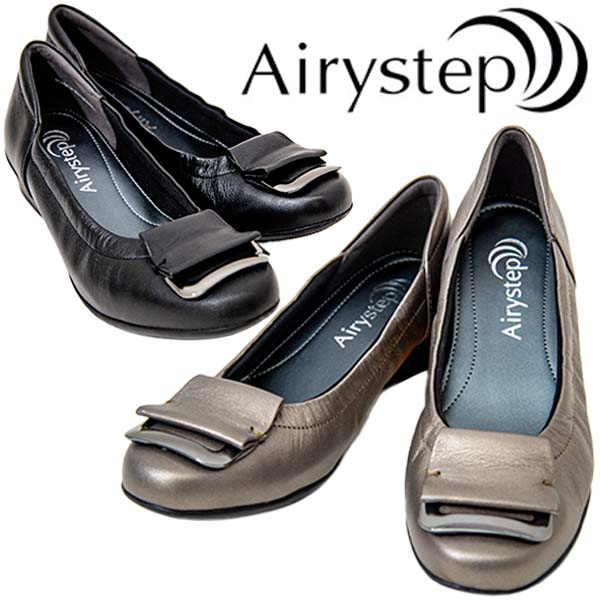 Airy Step エアリーステップ KA7586 レディース パンプス 一方ならずない バックル フォーマル 商行為 リクルート ウェッジソール 3E 幅ひろい 広広とした 本革 お上さん お上さん靴 冠婚葬祭 /DM/MR