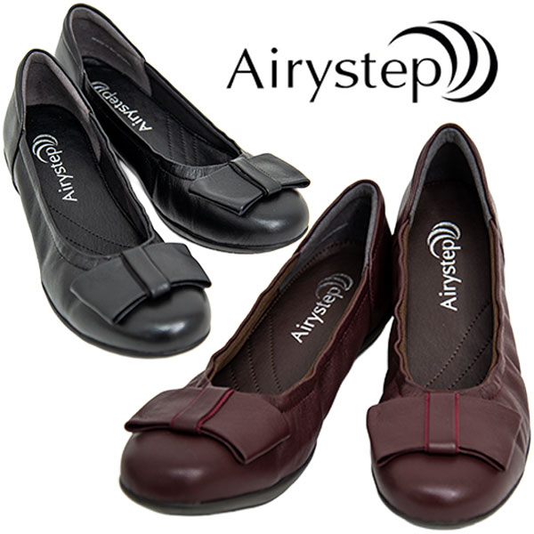 Airy Step エアリーステップ 3552 レディース パンプス 本革 シュロの葉 バレーシューズ ほど好いたらしい踵 パステル色の 包み込む 分かりやすい 座布団性 普段使い走り 愛くるしげ 黒いこと ボルドーワイン /SB/MR