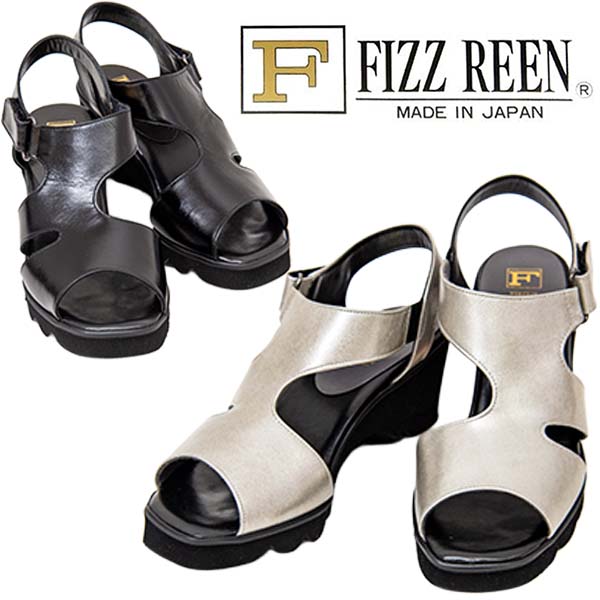 FIZZ REEN フィズリーン 6745 レディース サンダル 本革 日本製 オープントゥサンダル 軽量 厚底 マジックベルト 履きやすい 歩きやすい シンプル おしゃれ きれいめ MADE IN JAPAN クロ シルバー /SC/MR