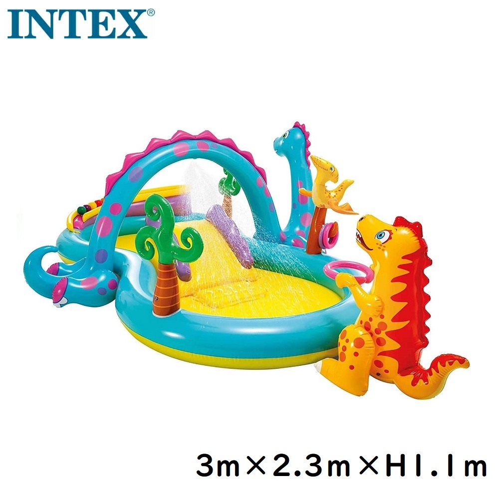 INTEX ダイナランド プール 滑り台付き　ビニールプール ファミリープール プレイセンタープール すべり台 恐竜プール エアープール キッズプール 家庭用プール 家庭用 子供用 キッズプール プール 大型プール すべり台 インテックス シャワー 屋外 庭 水遊び 夏 海 川 10,335円