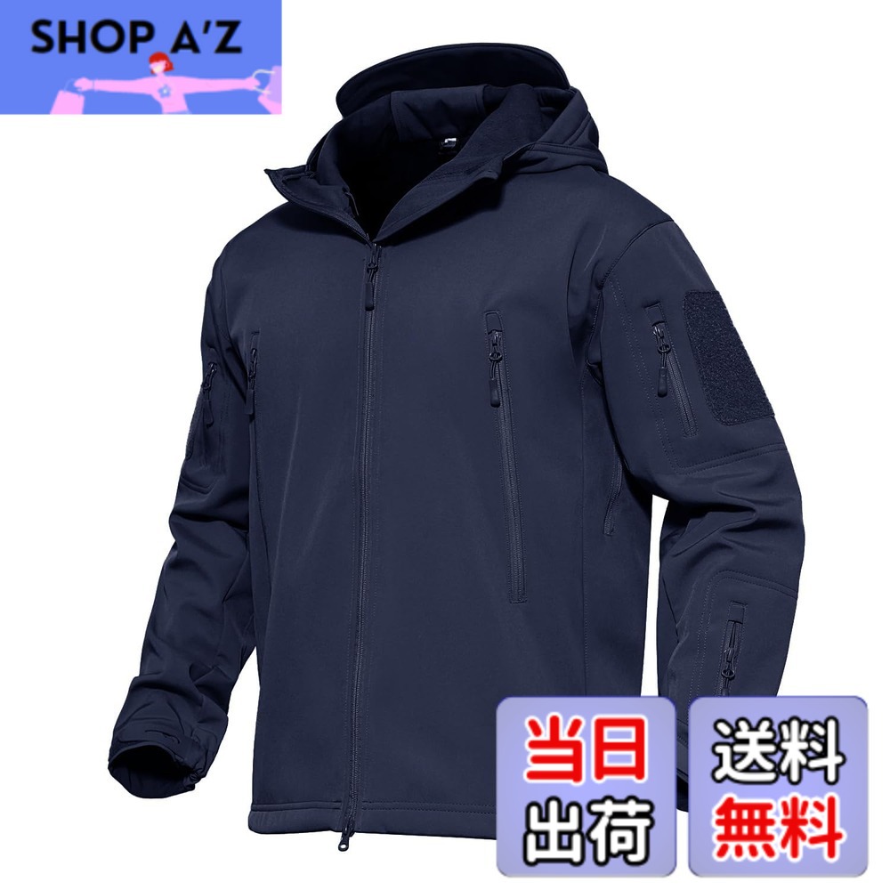 【貨物輸送無料】[MAGCOMSEN] タクティカルジャケット サバゲー メンズ アウトドア 山登りアウター 雨合羽防風 防寒着 裏フリース ソフトシェルジャケット ミリタリー ボンネット付き添い人 多衣嚢 イヤホンホール付き添い人 烏兎冬 色：米国海軍、大きさ：3XL